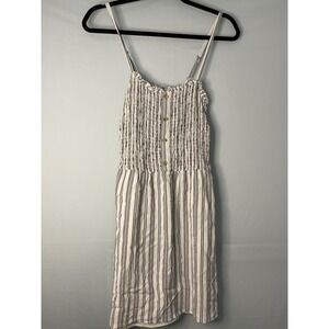 Hollister Striped Smocked Sundress Midi Spaghetti Strap Button Front Pockets M‎